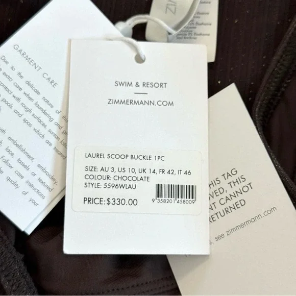 Zimmerman NWT 3 Large Laurel Ribbed Belted One-Piece Swimsuit Chocolate Brown - Picture 7 of 11